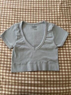 Garage Ribbed Deep V-Neck Crop Top